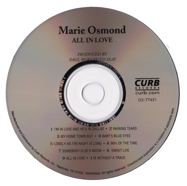 Marie Osmond All In Love *CD* CD Mint (M) Mint (M)