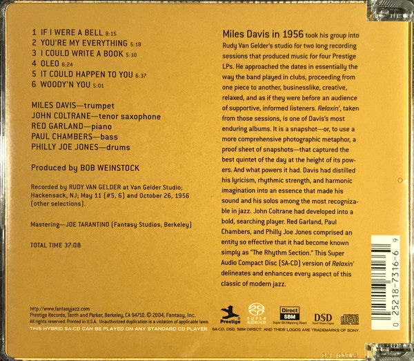 The Miles Davis Quintet Relaxin' With The Miles Davis Quintet *SACD/HYBRID* CD Mint (M) Near Mint (NM or M-)