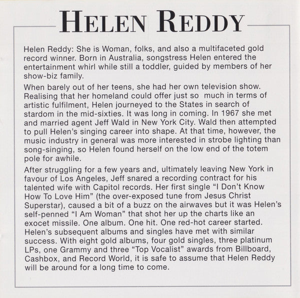 Helen Reddy The Best Of Helen Reddy *CD* CD Mint (M) Mint (M)