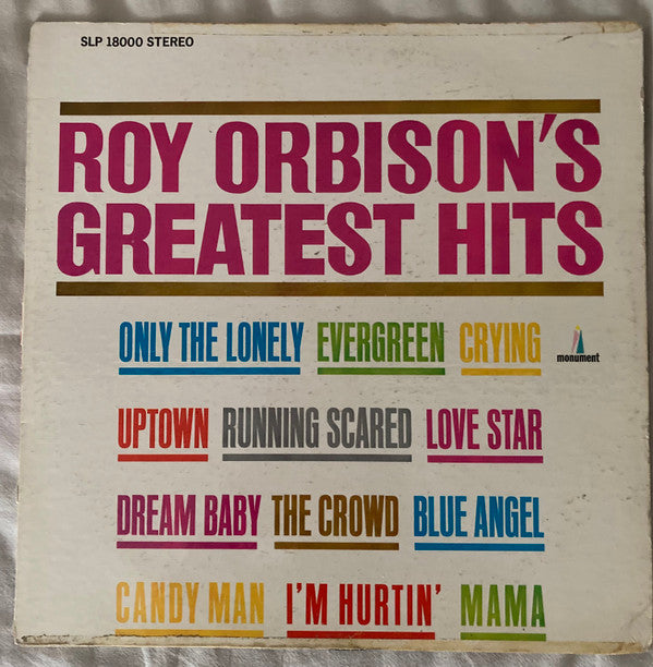 Roy Orbison Roy Orbison's Greatest Hits *REISSUE/STEREO* LP Very Good Plus (VG+) Excellent (EX)