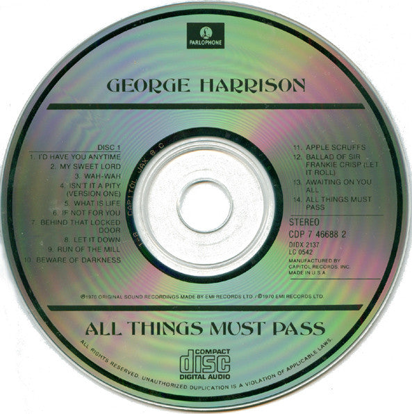 George Harrison All Things Must Pass *2XCD* 2xCD, Album Very Good Plus (VG+) Excellent (EX)