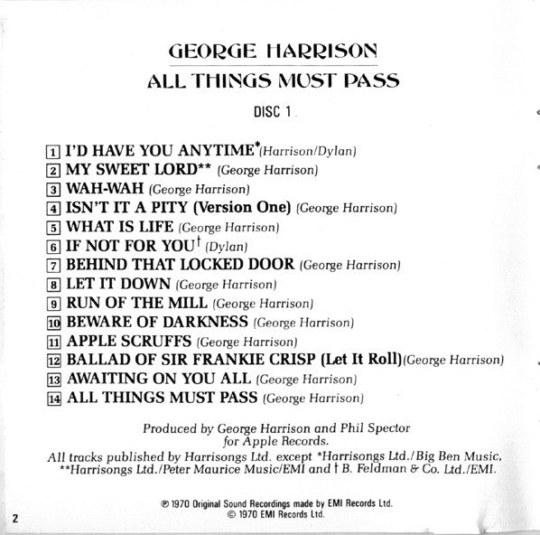 George Harrison All Things Must Pass *2XCD* 2xCD, Album Very Good Plus (VG+) Excellent (EX)