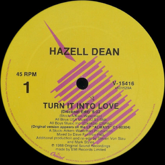 Hazell Dean Turn It Into Love 12" Near Mint (NM or M-) Near Mint (NM or M-)